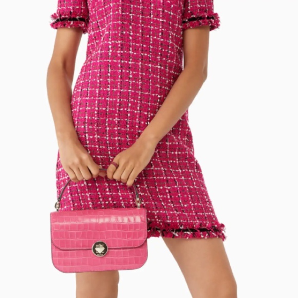 ♠️Kate Spade Audrey Croc Embossed Leather Flap Crossbody Satchel Bag, Pink NWT - Picture 7 of 7